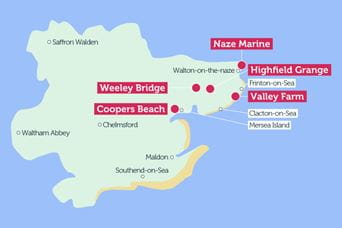 Map of Essex highlighting iconic landmarks in the area