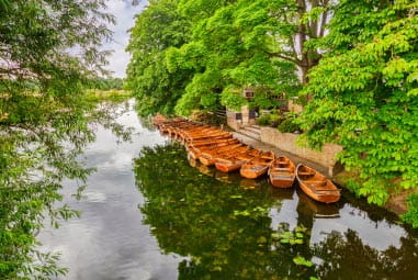 Wooden boats on a lake
