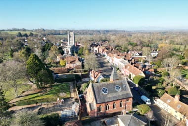 An aerial view of Dedham