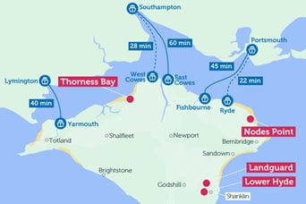 Map of Isle of Wight with crossings