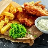 fish and chips with mushy peas and tartare sauce