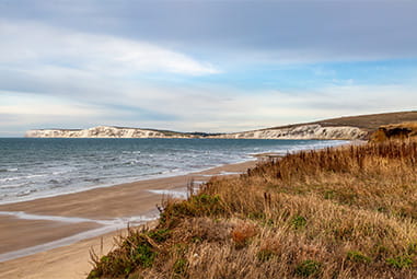 A landscape of the coast along the Isle of Wight on an October day