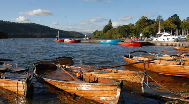 Rowing boats docked on Derwentwater