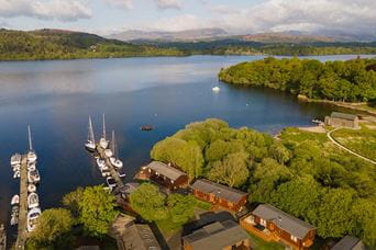 An aerial view over White Cross Bay Holiday Park in the Lake District