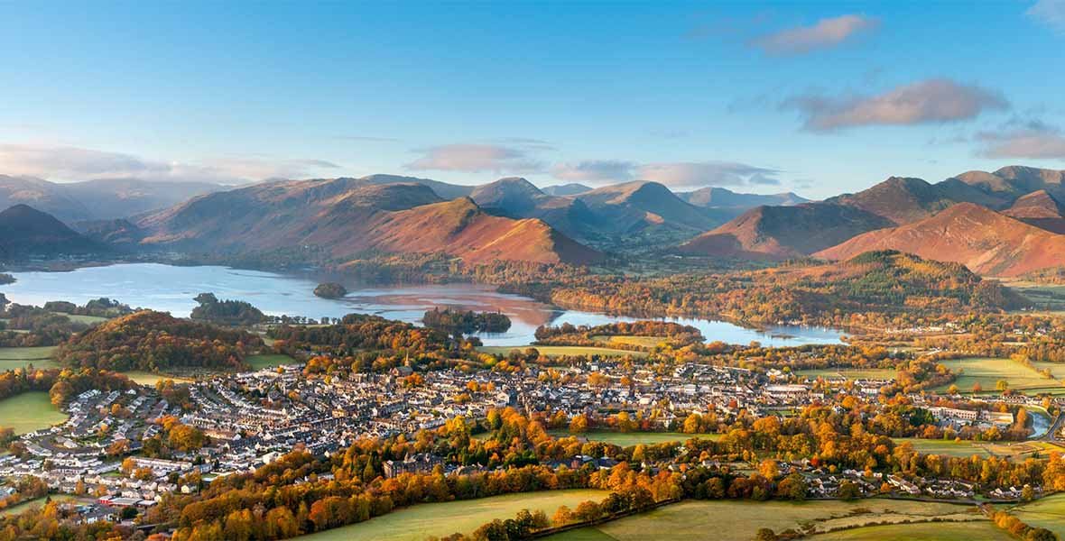 An autumn view over Keswick in the Lake District