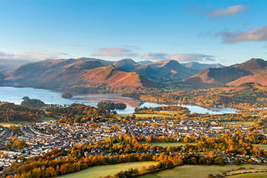 A view over Keswick and Derwent Water on an Autumn day