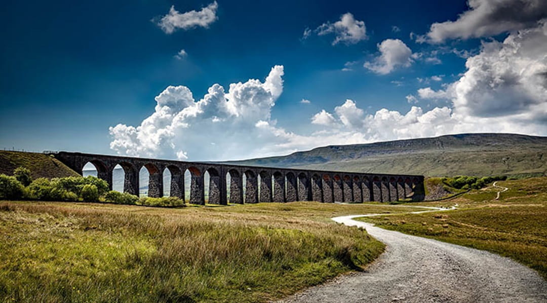 A road leading towards a viaduct