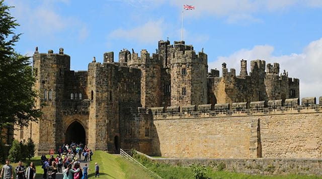 Blue skies over Alnwick Castle in Northumberland