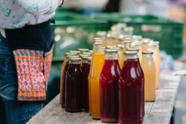 Fresh juice in bottles