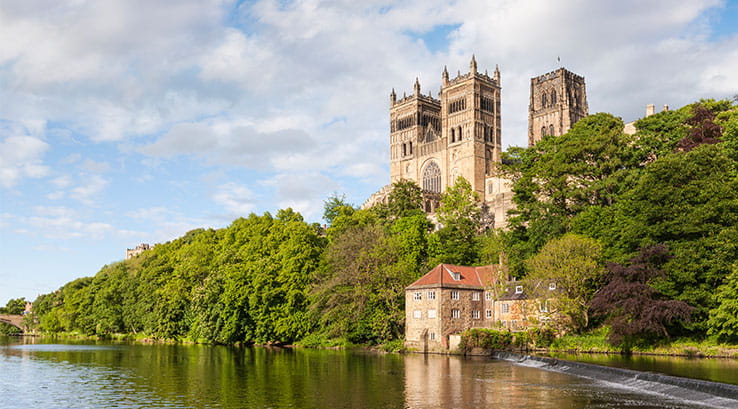 Durham Cathedral on its rocky outcrop above the River Wear