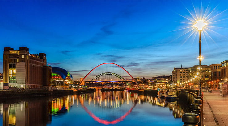 The Millennium Bridge in Newcastle at night