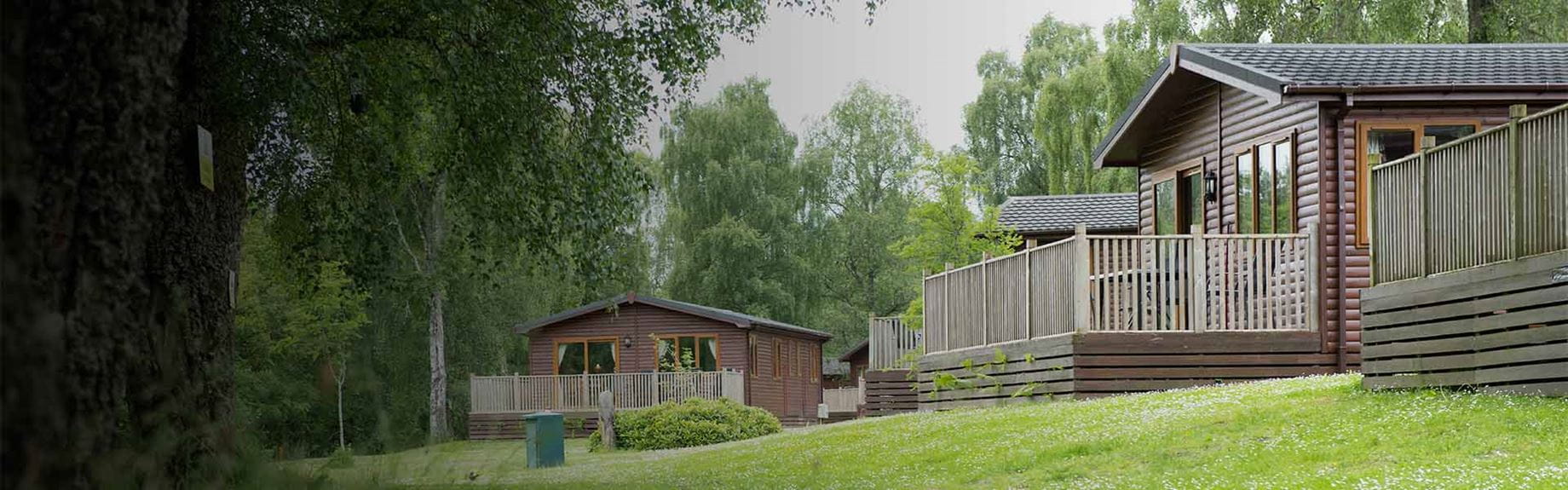Luxury lodges set amongst the trees at a holiday park in Scotland