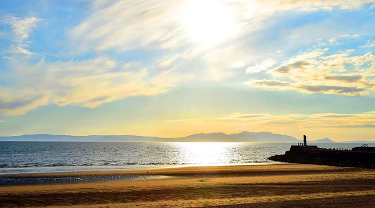 Sunset over Ayr Beach in Scotland