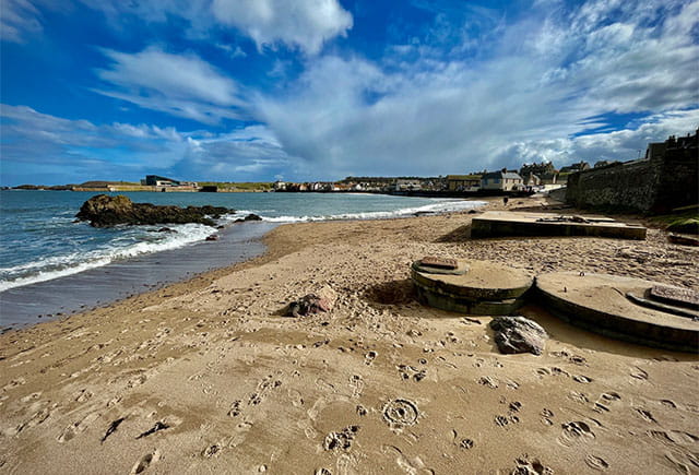 Eyemouth Beach in Scotland on a sunny spring day
