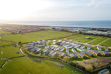 An aerial view over a caravan park on the North Wales coast 
