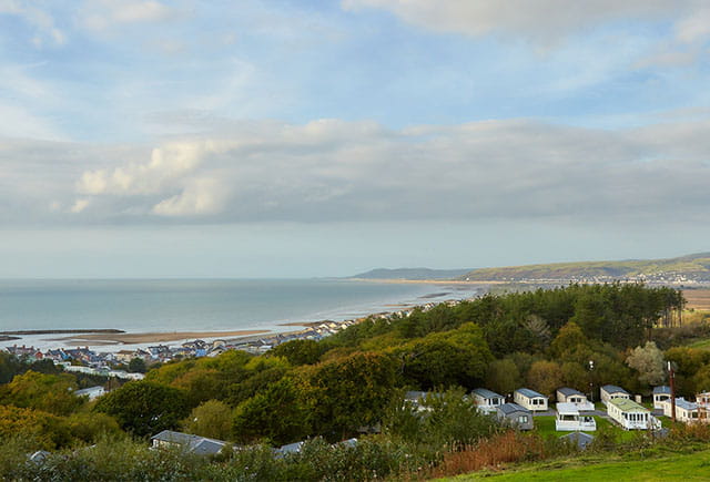 An aerial view over Cardigan Bay in Wales on a spring day