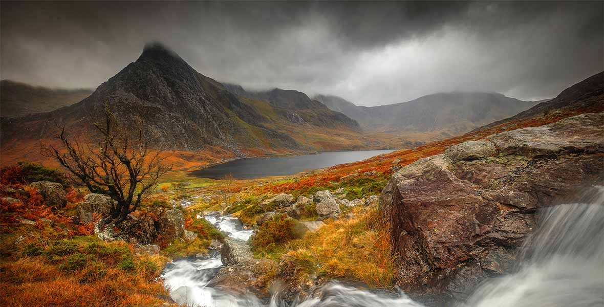 A view over Snowdonia in Wales on an autumn day
