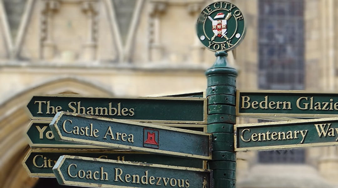 A signpost outside York Minster