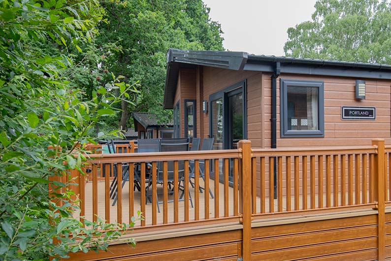 A holiday lodge nestled amongst the trees