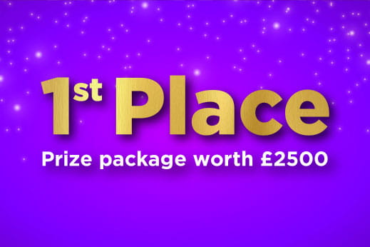 1st place text on purple background