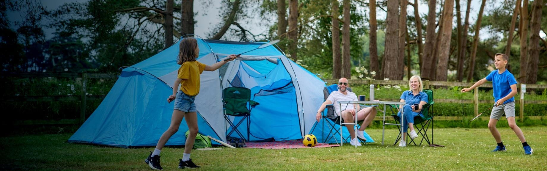Family with tent