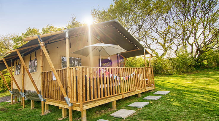 Glamping tent on sunny day