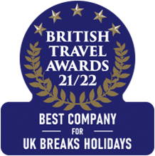 British travel awards logo showing 21/22 award win for best company for UK breaks holidays