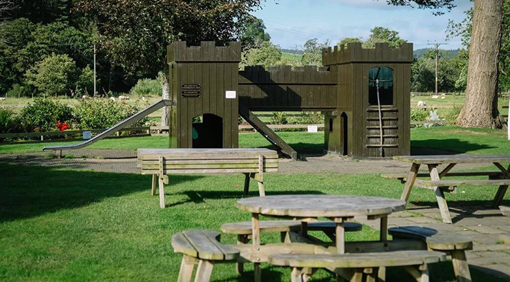 The play area and beer garden at The Sun Inn at Pooley Bridge