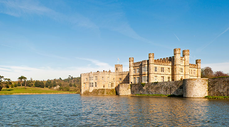 A view across the water of Leeds Castle in Kent