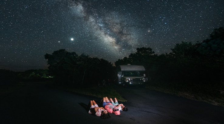 A family lying on the floor Stargazing 