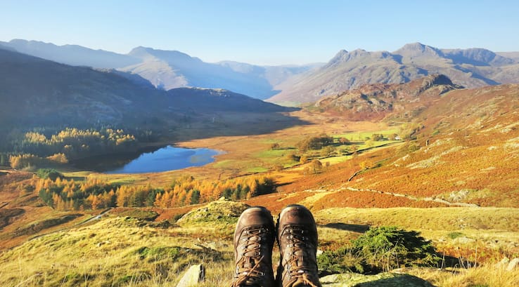 Lake District view with walking boots