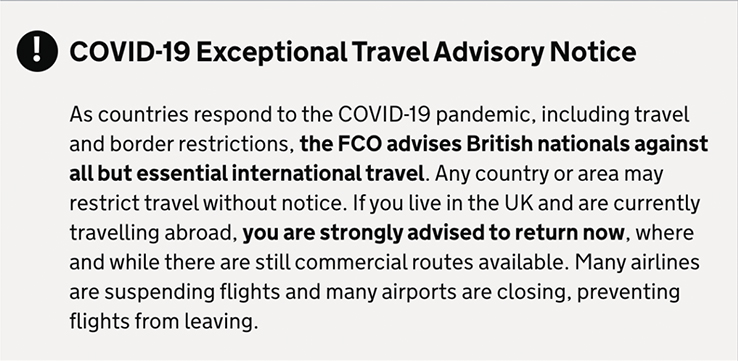 COVID 19 Travel Notice
