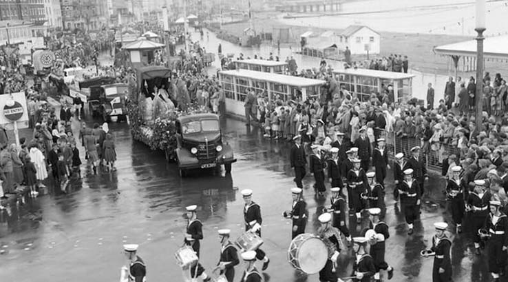 Black and white vintage photo of Weymouth Carnival in Dorset