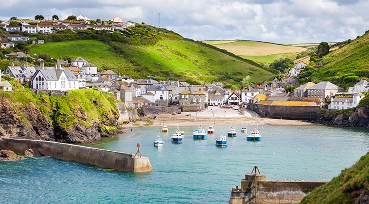A view across the harbour towards the town of Port Isaac, Cornwall