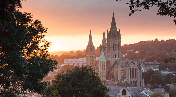 The sun setting over Truro Cathedral