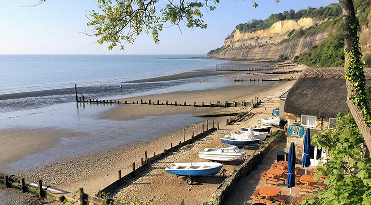 Boats docked on the sand at Shanklin Beach
