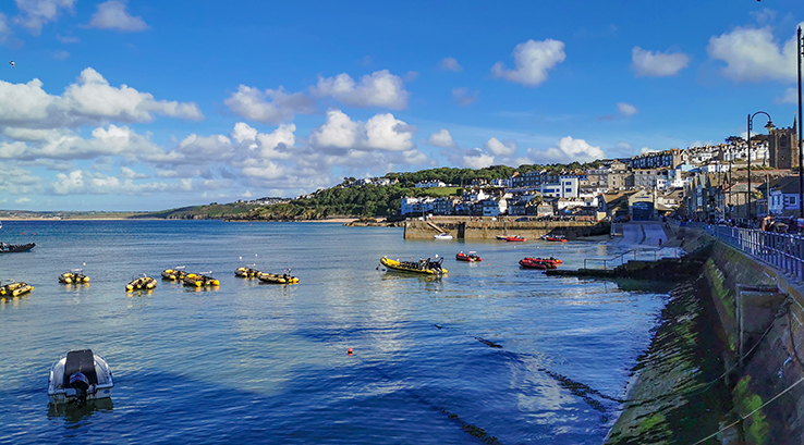 Blue skies over the harbour at St Ives, Cornwall