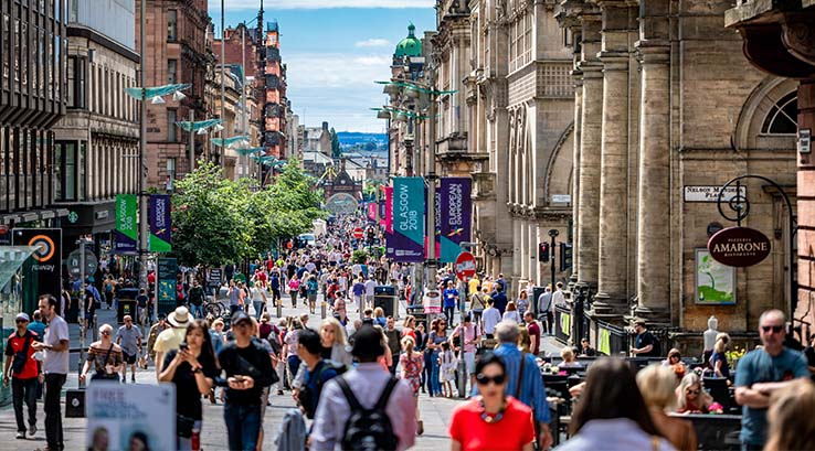A busy shopping street in Glasgow