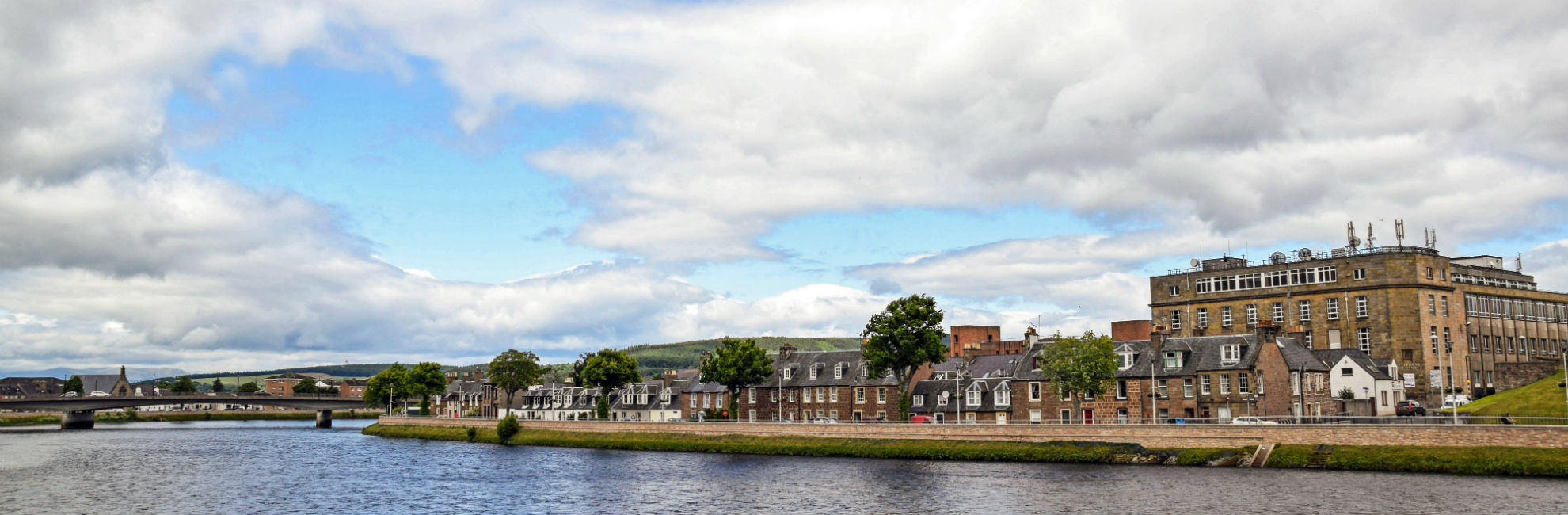 The town of Inverness of the water's edge of the River Ness in Scotland