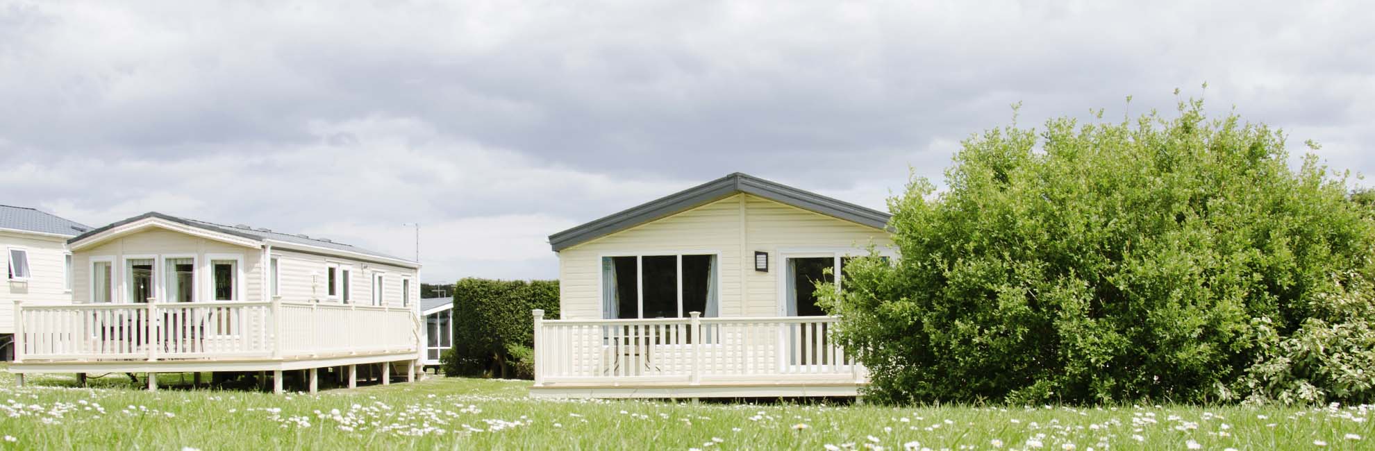 Lodges with verandas at a holiday park in Yorkshire