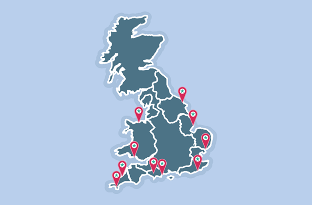 A map showing Parkdean Resorts' action-packed park locations