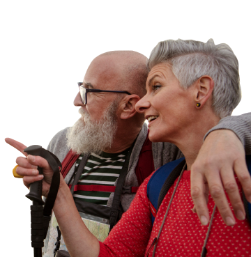 Older Couple pointing to something interesting