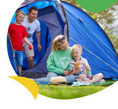 A family sat in their tent at Kessingland Beach Holiday Park