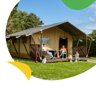 A family glamping tent at Nodes Point Holiday Park