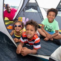 family inside tent